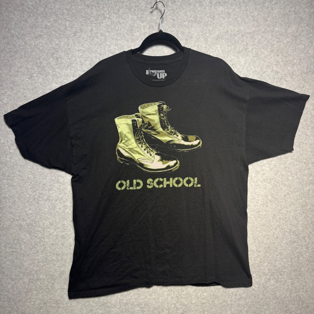 Ranger Up Mens XXL Old School Combat Boots Graphic T-Shirt‎ Black Military Tee